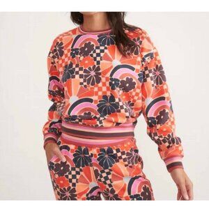 Marine Layer Retro Floral Rainbow Checkered Pullover Sweatshirt Crewneck Size S